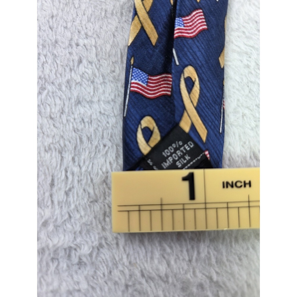 American Traditions USA Made Silk Tie Gold Ribbon American Flag Patriotic Navy - Picture 7 of 9